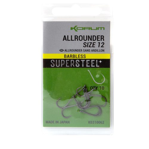 Korum Supersteel Allrounder Szakáll nélküli Horog (Barbless) - 12