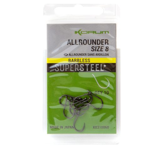 Korum Supersteel Allrounder Szakáll nélküli Horog (Barbless) - 8